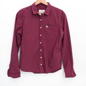 Abercrombie Fitch Women's Long Sleeve Red Navy Gingham Medium